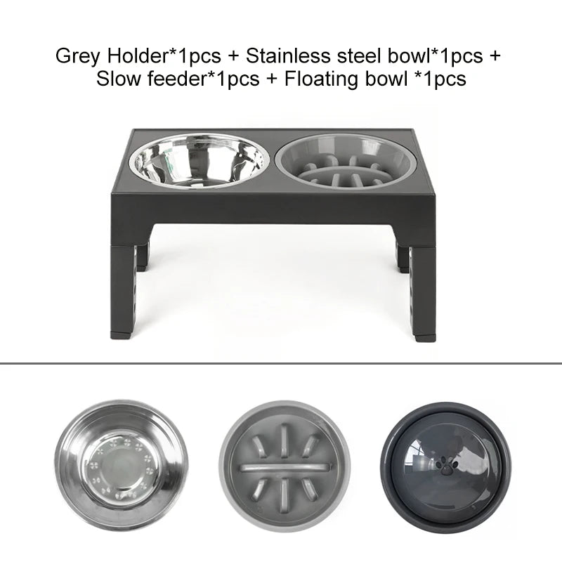 Elevated Dog Bowls with Slow Feeder Dog Bowl Stainless Steel Bowls Adjustable Pet Feeder Stand for Large Medium Dog Products
