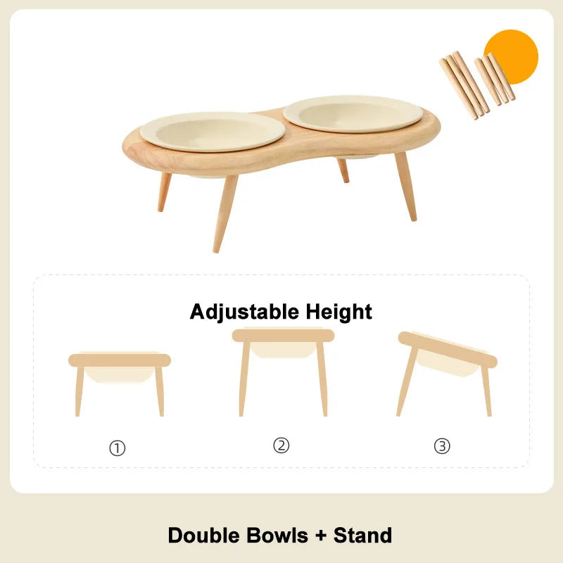 Ceramic Cat Bowl with Wood Stand High Shelf Tableware Set Puppy Double Food Bowls Small Dog Water Bowl Cat Feeder Pet Supplies