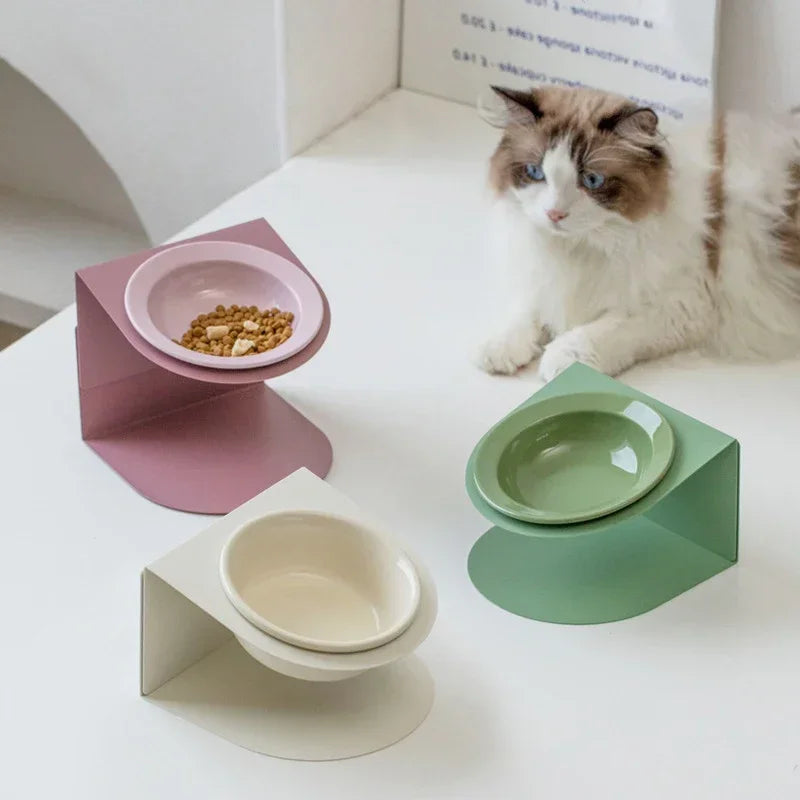 Ceramic Cat Bowl Small Dogs Height Adjustable Protecting Cervical Spine Anti Overturning Food and Water Feeding Bowls
