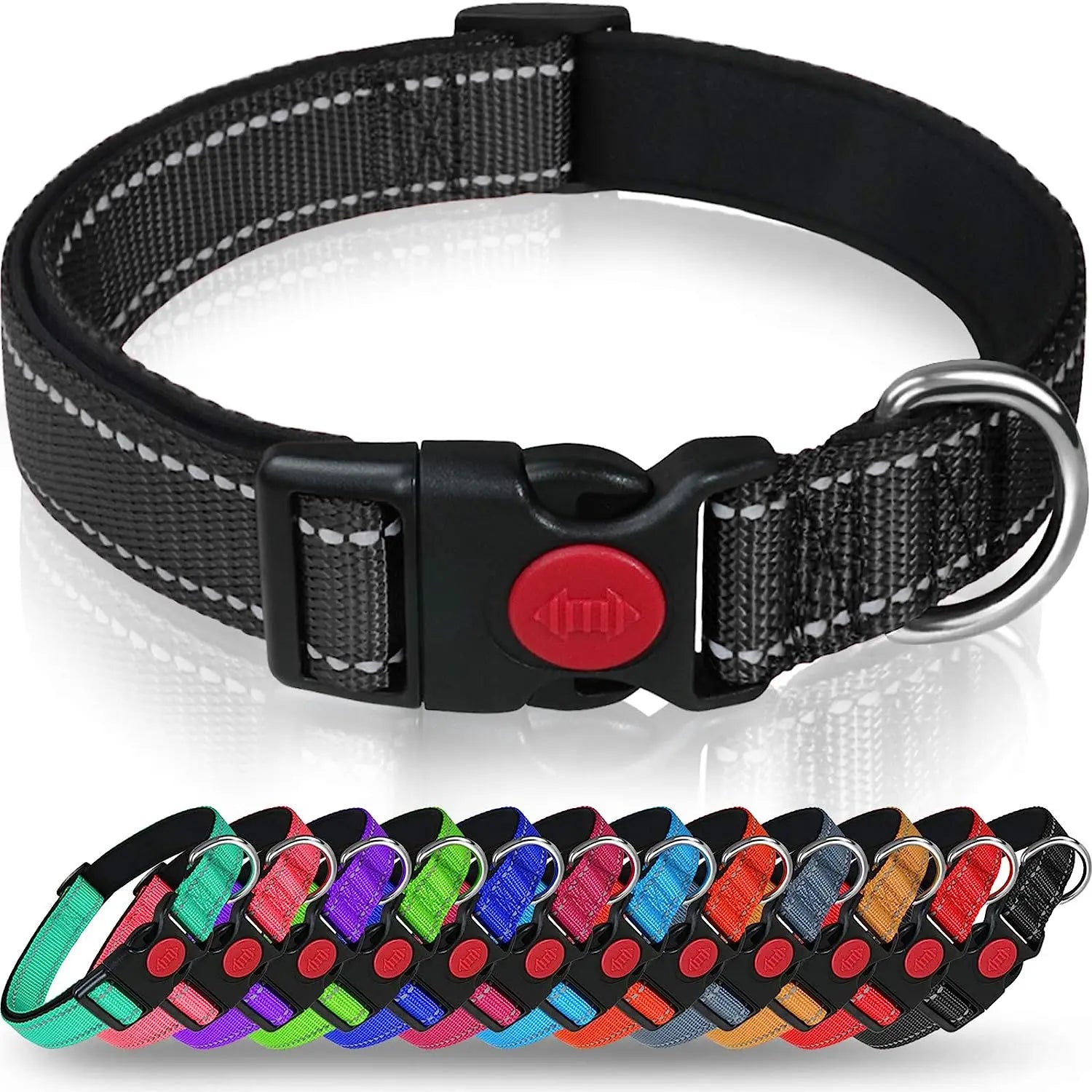 Reflective Personalized Dog Collar with Safety Locking Buckle Adjustable Nylon for Dogs-OEM Custom Logo