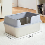 Semi-Enclosed Stainless Steel Cat Litter Box with Handle Large Litter Box for Cats Metal Litter Pan Tray Toilet Cat Box