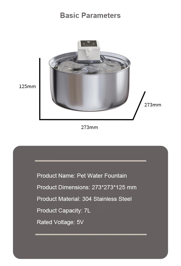 New Factory OEM Stainless Steel Smart Pet Water Dispenser 7L Large Capacity Dog Bowls Automatic Cat Water Fountain for Multi-Cat