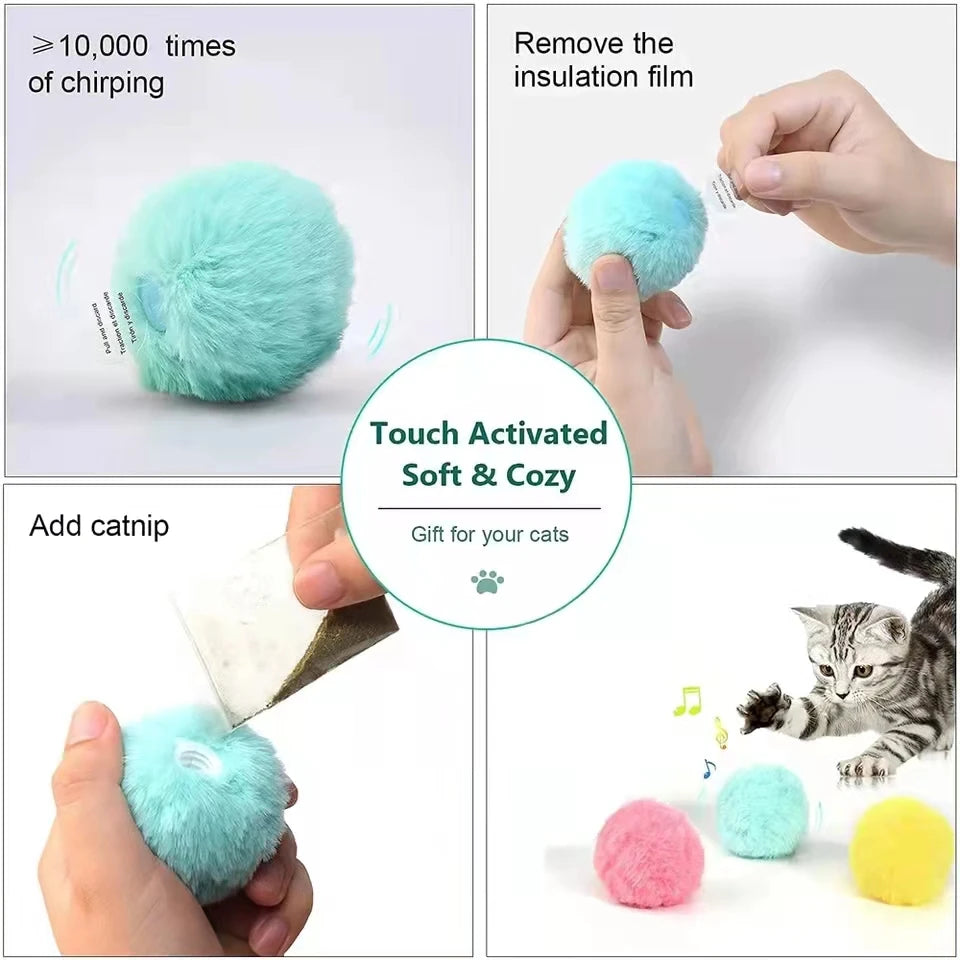 Interactive Cat Ball Smart Cat Toys Plush Electronic Pet Catnip Toy Training Kitten Touch Sounding Squeak Toy Ball Cat Supplies