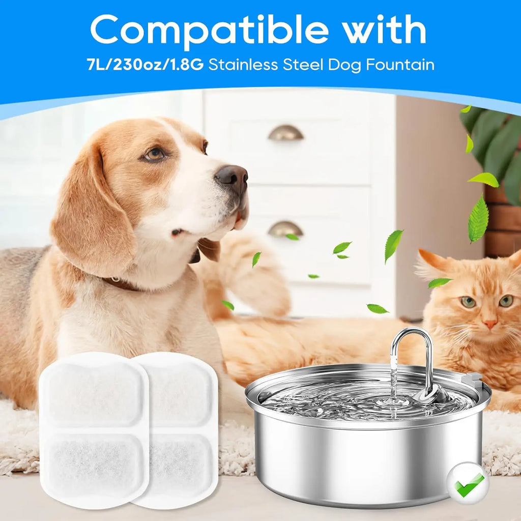 8 Sets Automatic Portable Dog Water Fountain Filter Replacement Filters Compatible for 7L/230oz Stainless Steel Pet Water Bowl