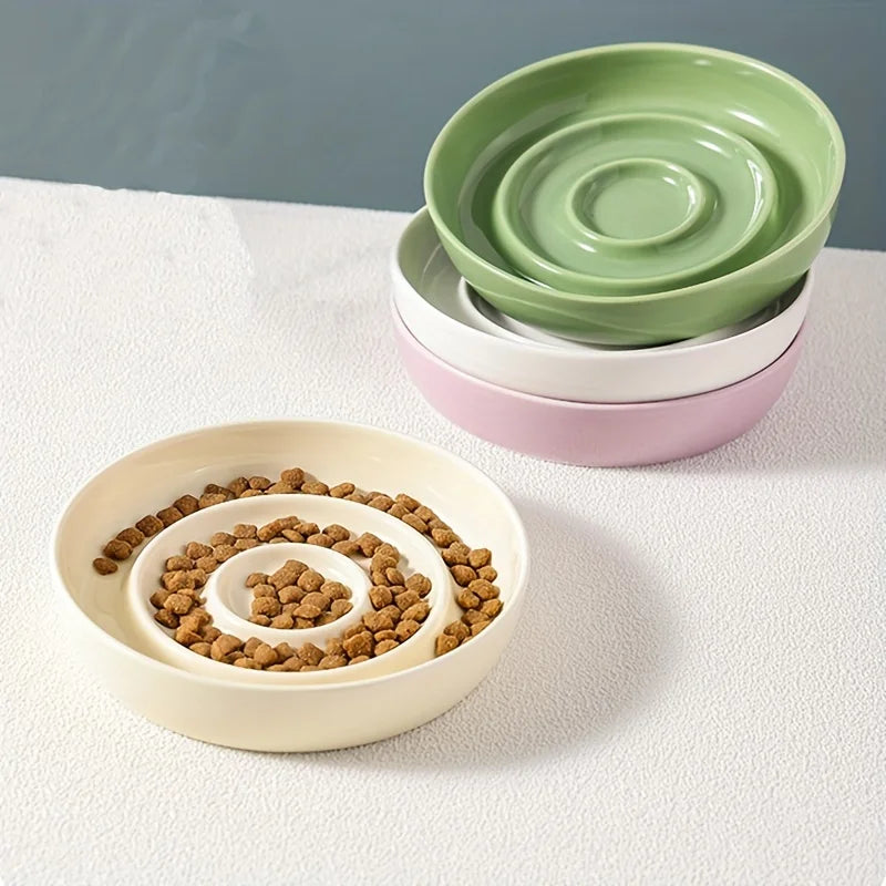 Ceramic Slow Feeder Bowl Basic Bowls for Healthy Eating Protects Cervical Spine Non-Tip Design for Kittens for Small Dog Breeds