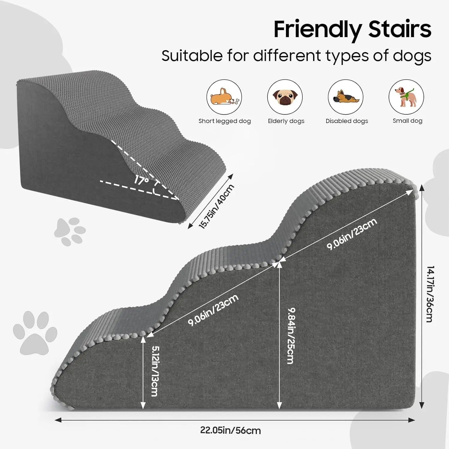 Custom Pet Stairs for Small Dogs and Cats Comfortable Curved Design with Waterproof Cover High-Density Foam Steps for Bed Sofa