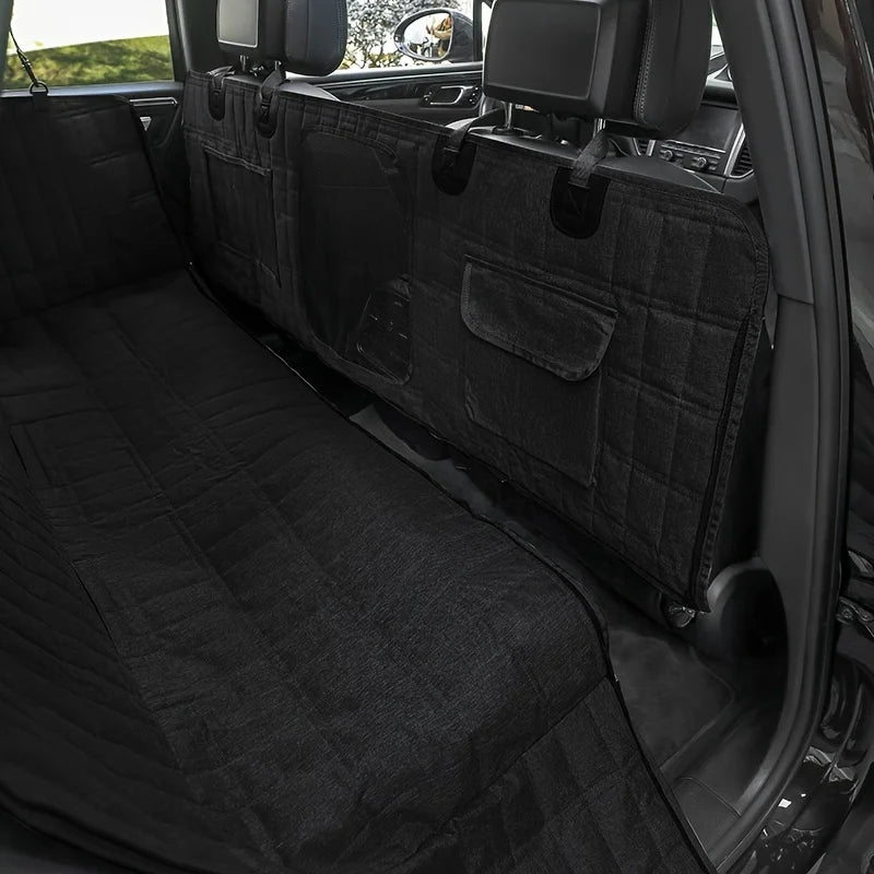 Luxury Plaid Waterproof Detachable Pet Seat Cover for the Back of the Car Split Into Two Pockets with Mesh and Safety Leash
