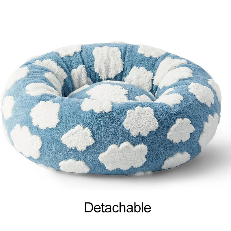 Donut Small Dog Bed Round Cat Beds for Indoor Cats Anti-Anxiety Calming Pet Beds Washable Cute Modern Cat Nest