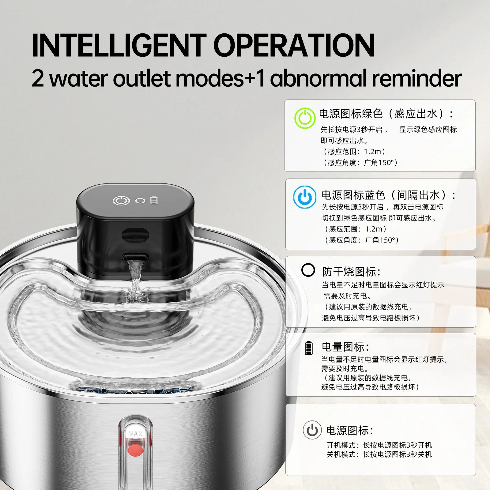 5000mah Portable Automatic Cat Water Fountain OEM 3.2L Smart Pet Drinking Fountain with Stainless Steel Filter for Cats and Dogs
