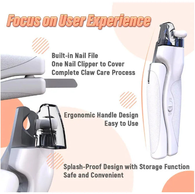 Dog Pets Nail Clippers Trimmers with Safety Guard Cutting Nail File Sharp Blade USB Charging LED Professional Pet Grooming Tools