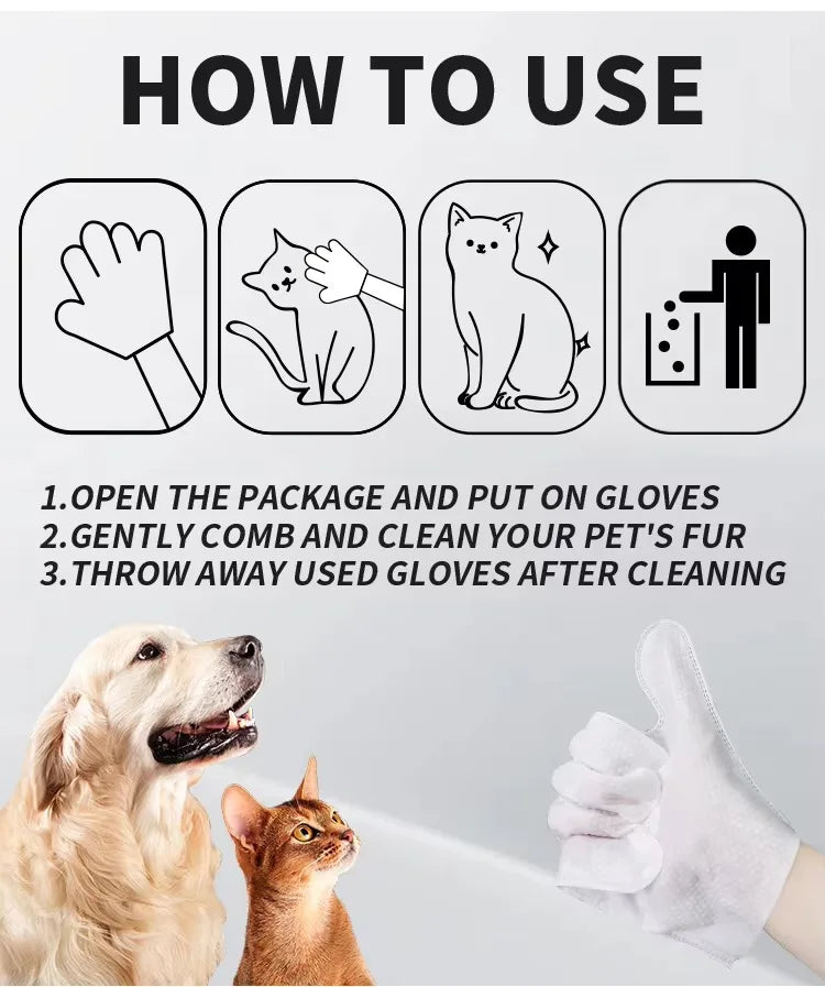 6pcs Soft Non-Woven Wash-Free Gloves for Cats and Dogs Wet Cleaning Dry Wiping Deodorizing Pet Products for Bathing Wholesale