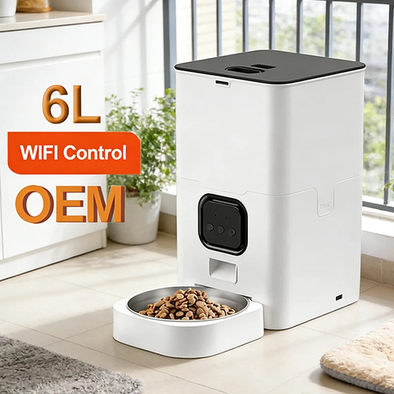 OEM 6L Automatic Pet Feeder TUYA  APP WIFI Control Dog Food Dispenser Timing Voice Automatic Cat Feeder Manufacturer