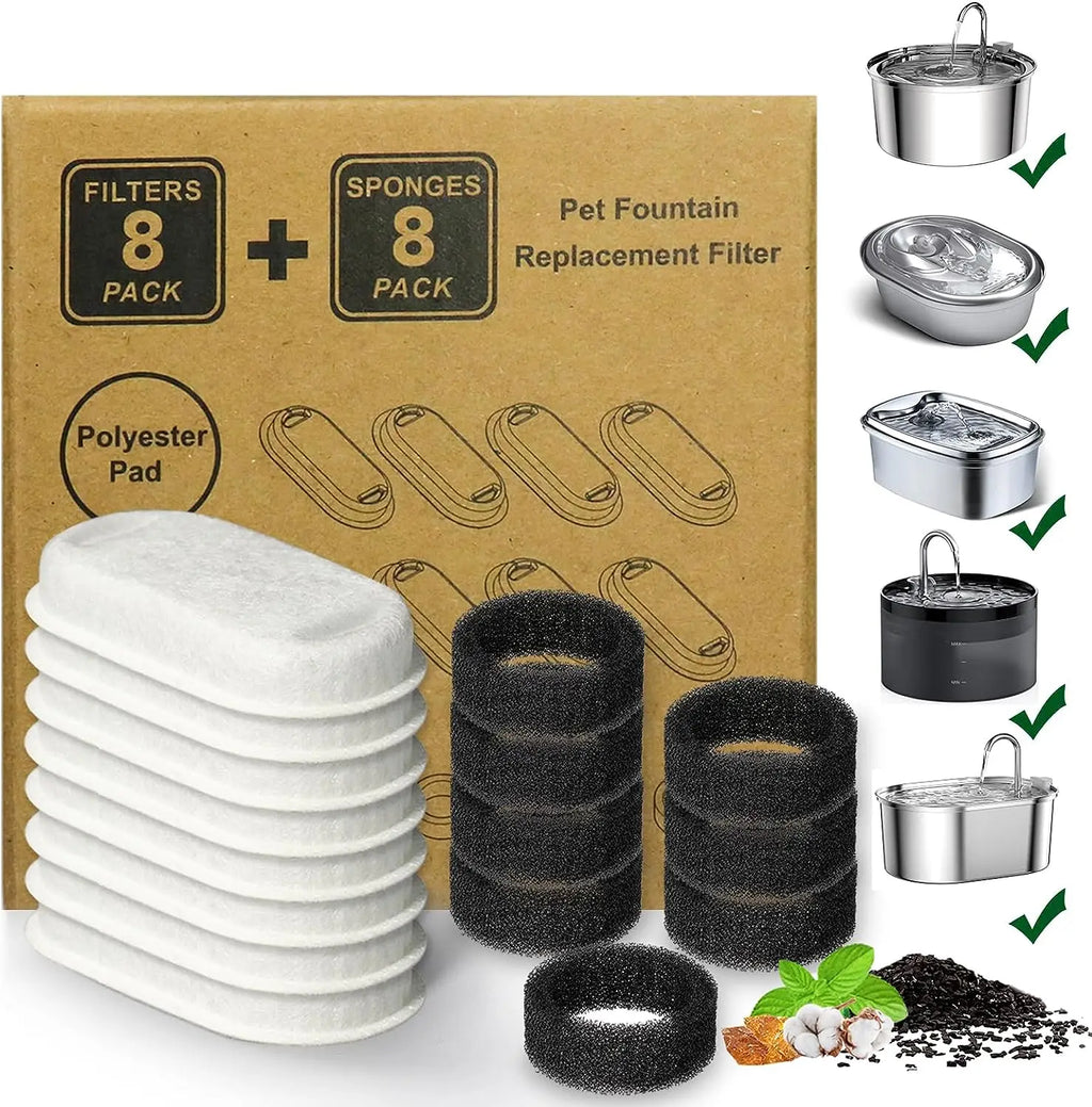 16 Pack Cat Water Fountain Filters Cat Fountain Replacement Filters for Stainless Steel Pet Water Fountain Dog Water Dispenser