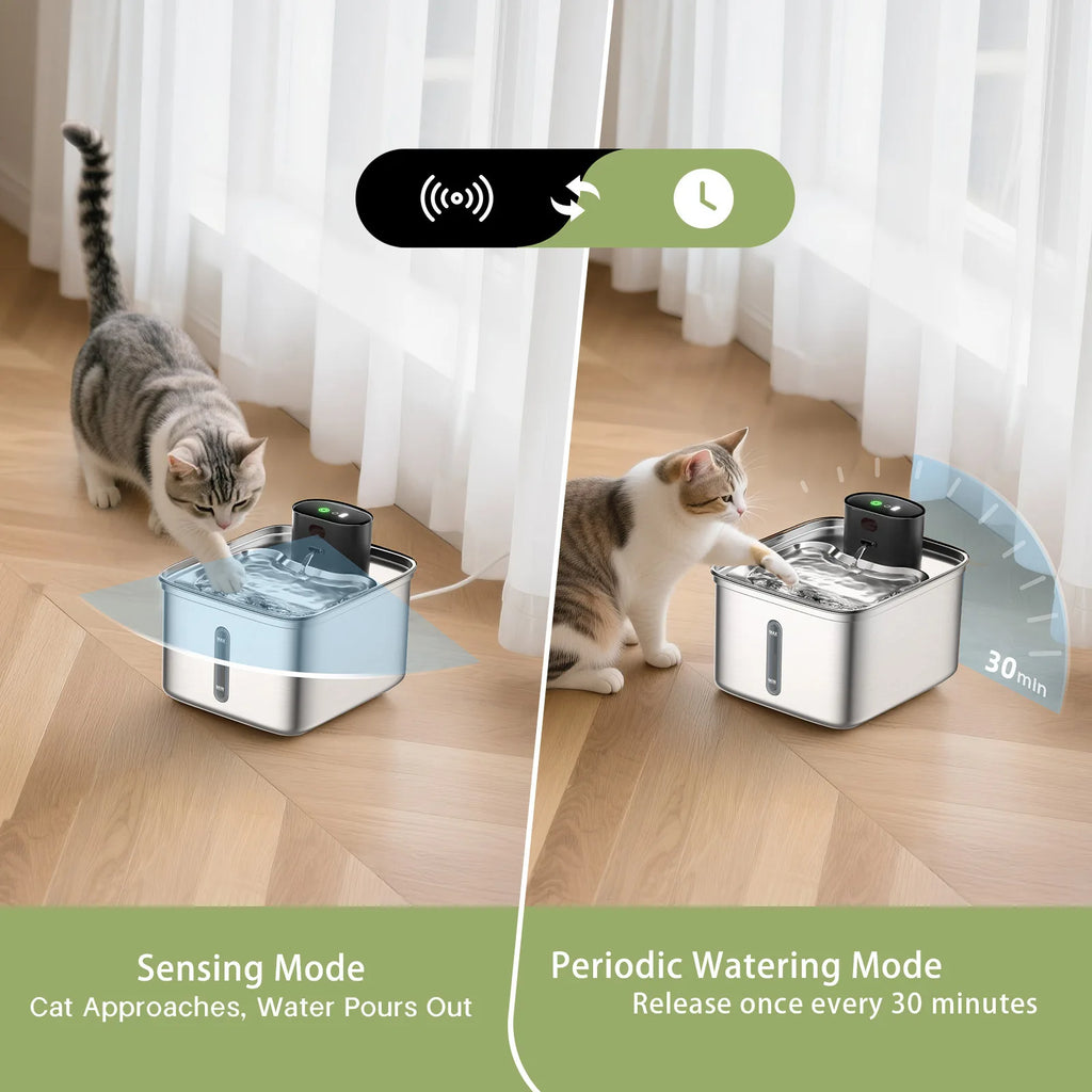 OEM 3.5L Wireless Stainless Steel Cat Water Fountain 108oz/3.2L 3-Modes Indoor Cordless Battery Pet Drinking Fountain Automatic
