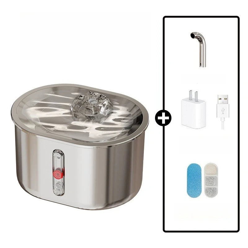 2.5L/85oz Cat Water Fountain Stainless Steel Automatic Cat Water Dispenser with Water Level Window Cat Fountain