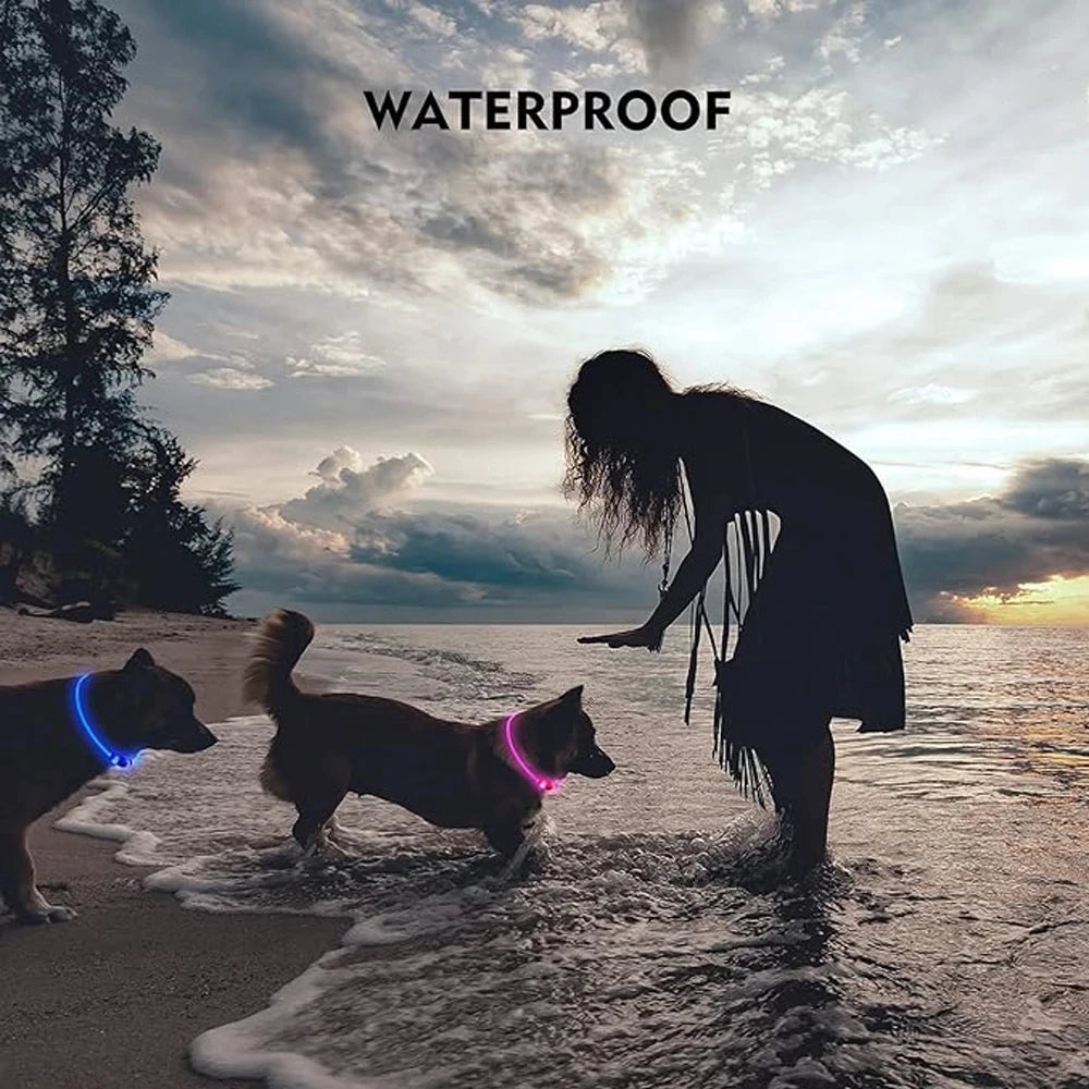 LED Light Dog Collar Waterproof Glow-in-the-Dark Pet Collar Reflective Luxury Nylon TPU Cuttable Puppy Collar Small Large Dogs