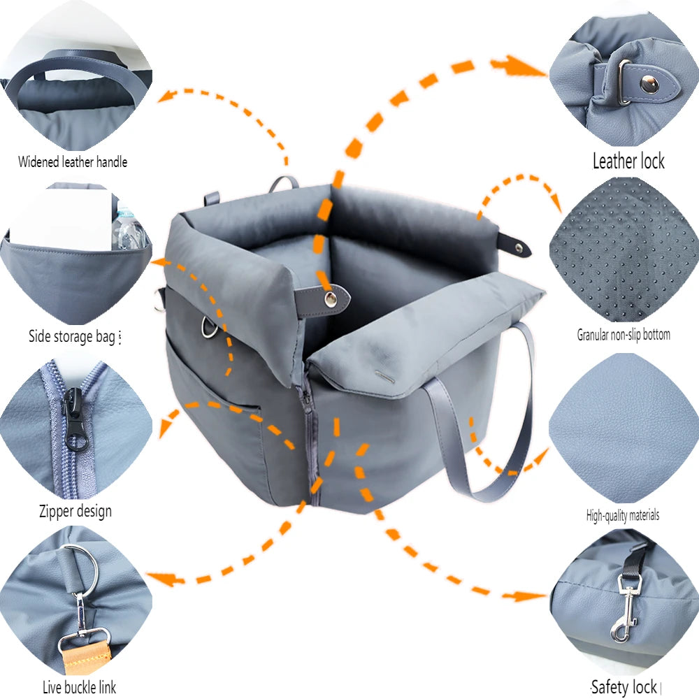 Luxury Faux Leather Dog Beds with Safety Buckles Customizable OEM Pet Booster Dog Car Seat for Cats & Dogs Custom LOGO