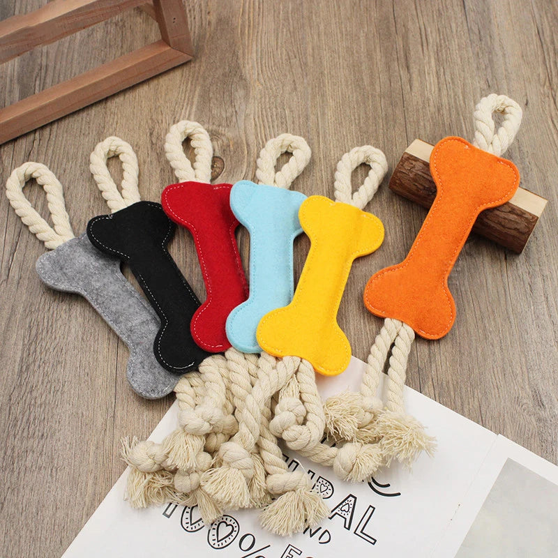 Puppy Dog Chew Toy Bone Shape Felt Material Tearing Rope Knot Interactive Teeth Cleaning and Pet Training Tool