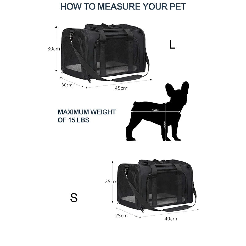 Eco-Friendly Oxford Solid Pattern Zipper Closure Airline Approved Small Dog Carrier Soft Sided Collapsible Puppy Dog Travel Bag