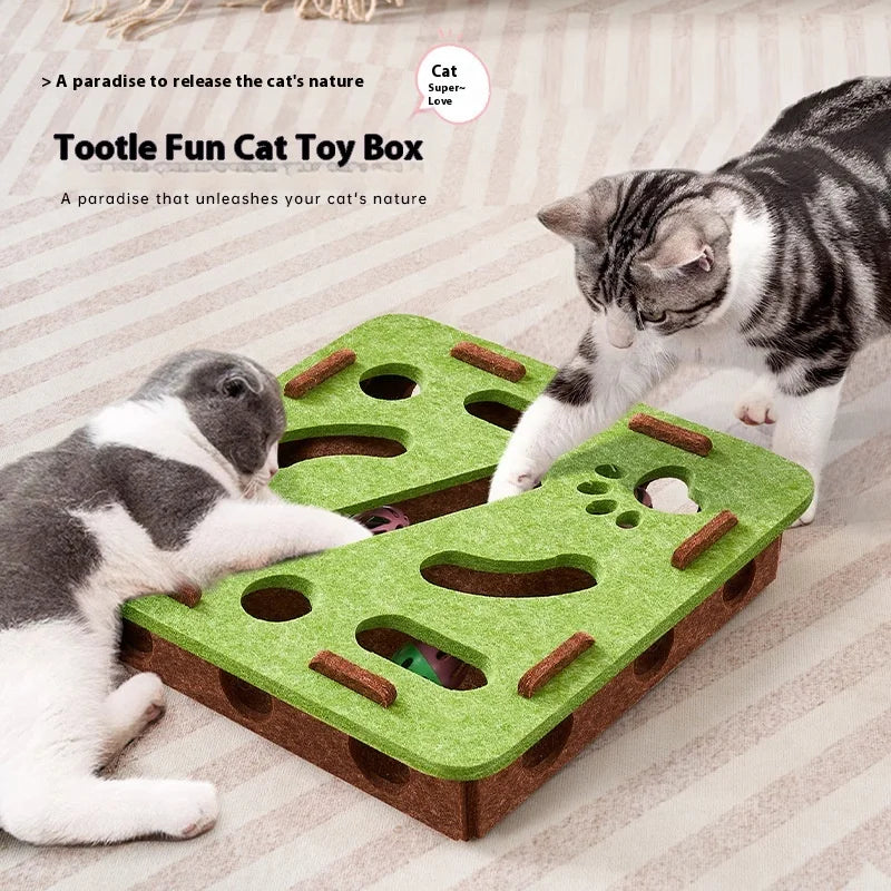 Cat Puzzle Toy Soft Felt Intelligence Mind Game Track Balls Interactive Kitten Toy Puzzle Box for Indoor Cats