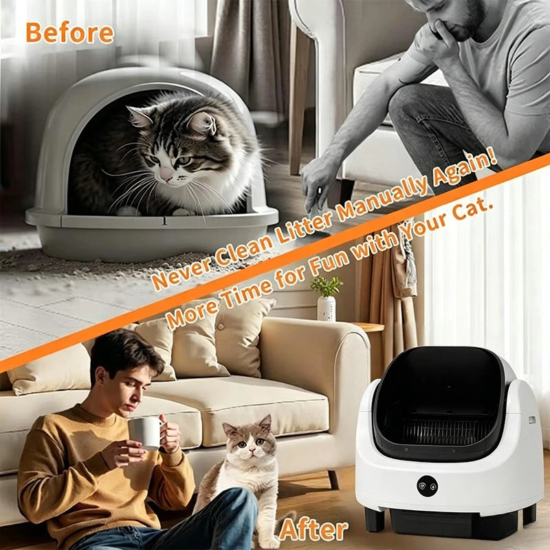OEM 68L Open-design Automatic Cat Litter Box Self Cleaning Sensor Safety Protection Smart Pet Health Monitor System Cat Toilet