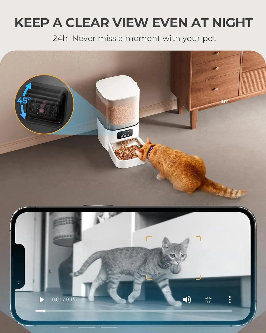 Automatic Cat Feeder with Camera Adjustable Camera 5G/2.4G WiFi Timed Cat Feed Smart Pet Feeder with HD Night Vision