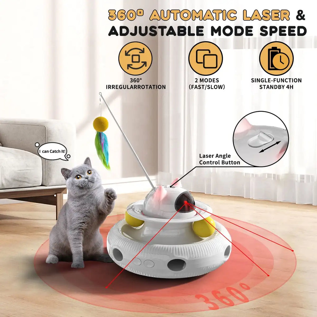 4 in 1 Interactive Cat Toys with USB Rechargeable Smart Cat Teaser Stick Feather Wand for Indoor Cat Toys Ball Pet Accessories