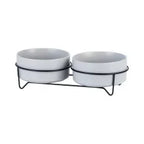 Ceramic Dog Bowls Set Stainless Steel Pet Feeder with Holder Double Bowls for Cats and Small Dogs