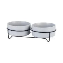Ceramic Dog Bowls Set Stainless Steel Pet Feeder with Holder Double Bowls for Cats and Small Dogs