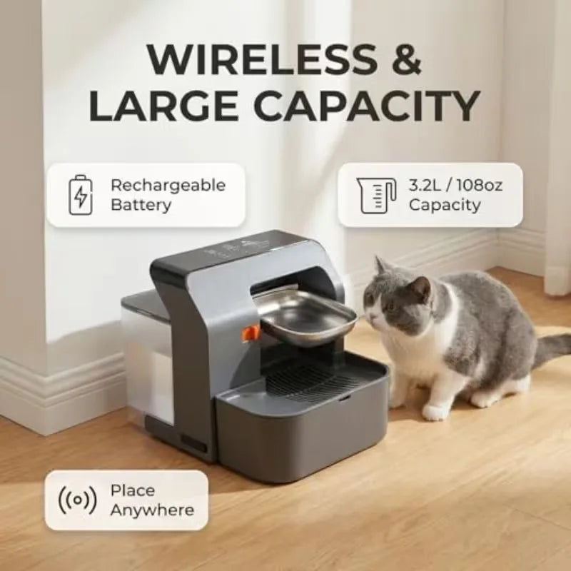 3.2L Intelligent Wireless Cet Water Fountain No Filter Required Wastewater Separation Fresh Water Supply for Cats and Small Dogs
