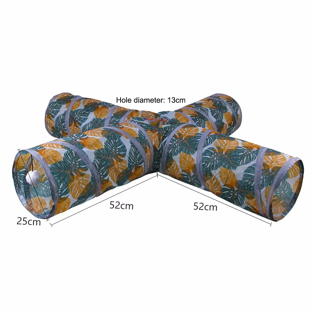 Print Cat Tunnel Tube Collapsible Foldable Cat Kitten Rabbit Play Tunnel Toys Training Interactive Funny Pet Supplies 2/3/4 Ways