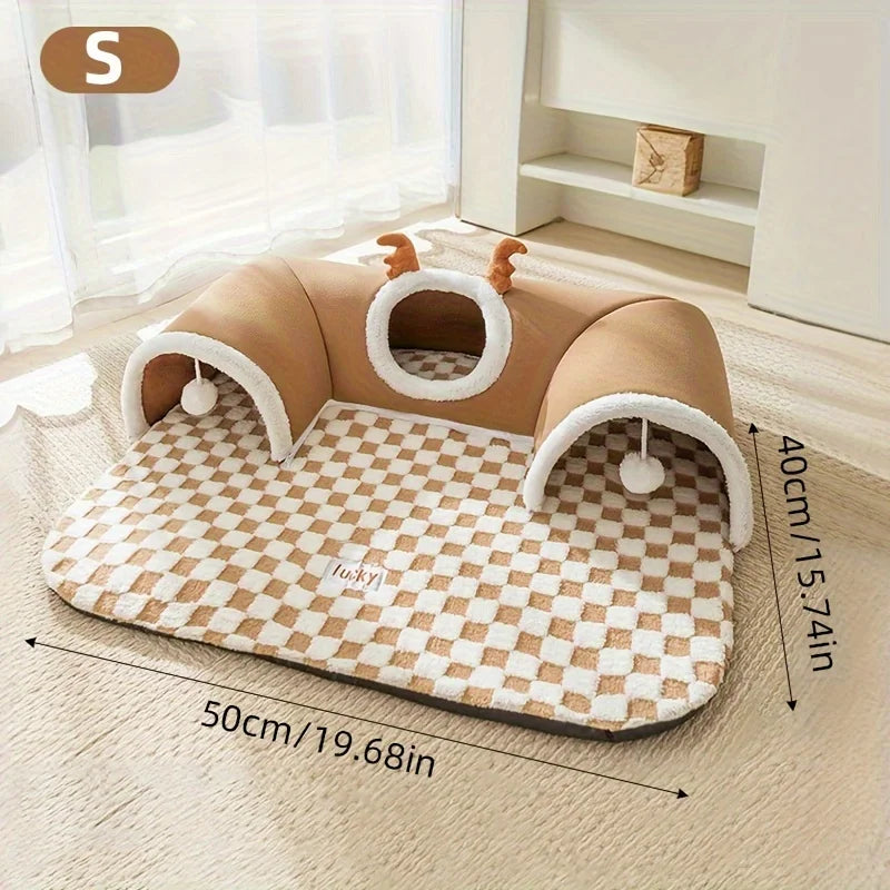 Multi-Level Cat Hide and Seek Tunnel Polyester Non-Skid Bottom Pet Play and Sleep Cat Nest Indoor Cat Kennel Durable Comfortable