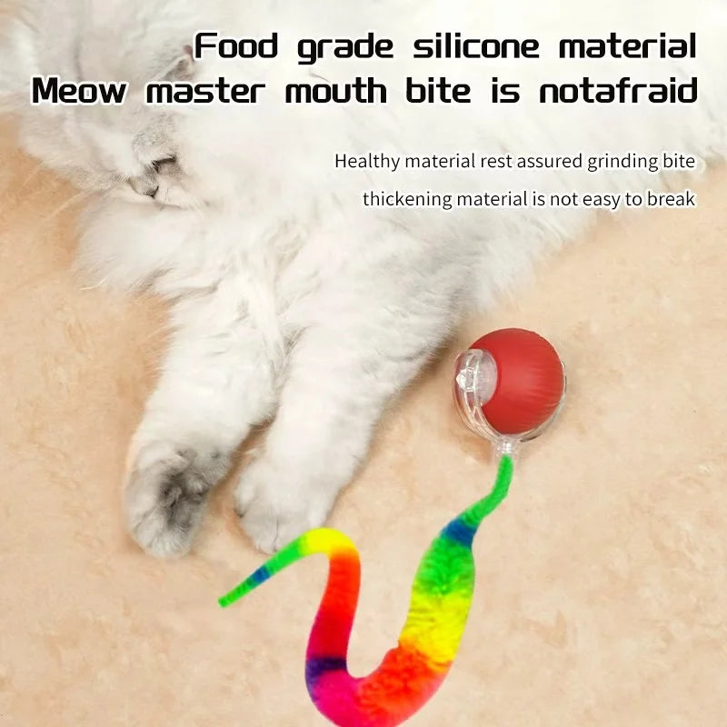 Automatic Rolling Cat Ball Toy with LED Lights Colorful Tail USB Rechargeable Fits All Cat Sizes Indoor Interactive Cat Toy