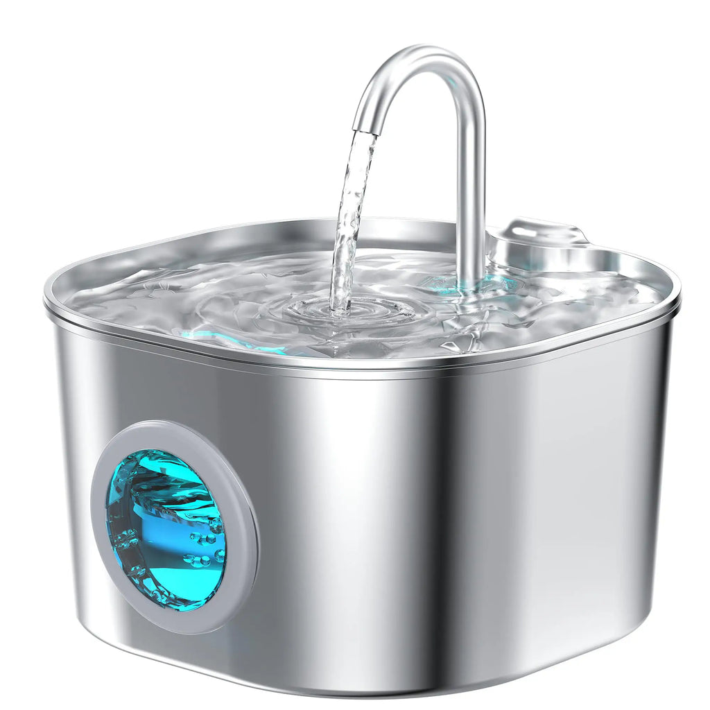 OEM 2.2L Stainless Steel Cat Water Fountain for Cats Quiet Auto-Circulating Pet Water Dispenser with Water Level