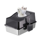 Custom Semi-Enclosed Stainless Steel Cat Litter Box With Ventilated Lid High Walls Anti Splash Top Entry Cat Toilet with Handle