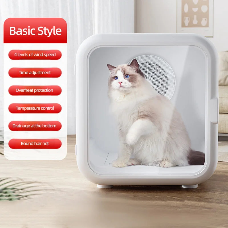 68L Smart Pet Dryer Box with 3 Air Vents 4 Speed Settings 1000W Low Noise Automatic Cat Drying Machine for Home Pet Grooming