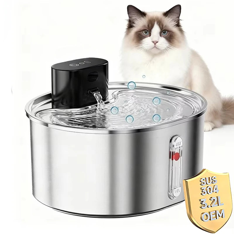 5000mah Portable Automatic Cat Water Fountain OEM 3.2L Smart Pet Drinking Fountain with Stainless Steel Filter for Cats and Dogs