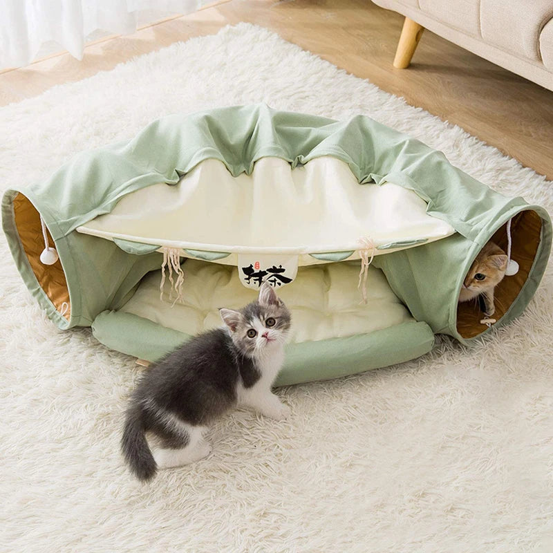Cat Tunnel Collapsible Tubes Toys with Removable Mat Cat Bed Indoor Cat Tunnels Pet Accessories