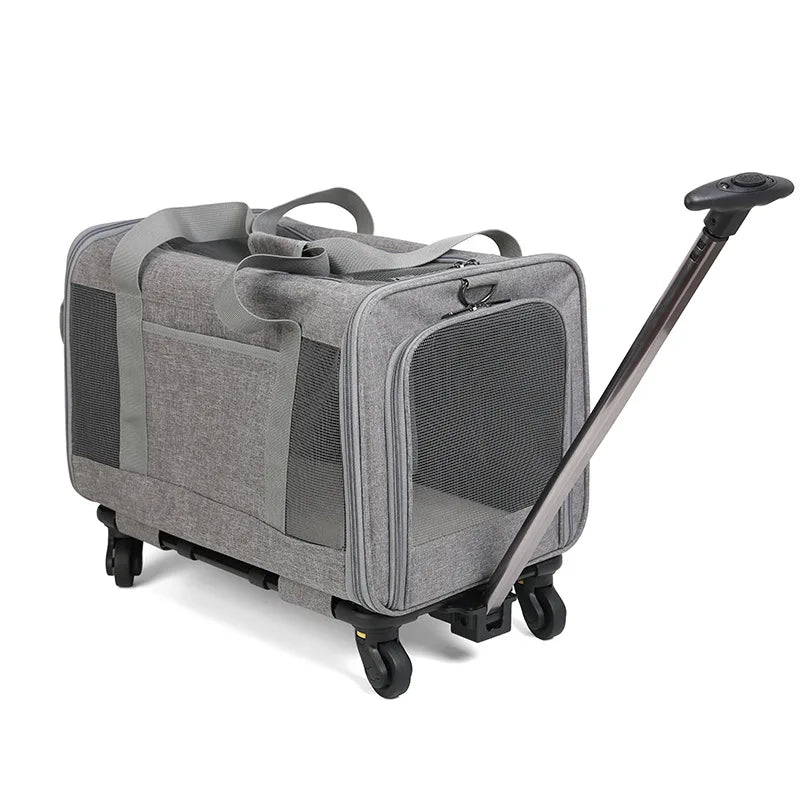 Portable Foldable Pet Carrier with Detachable Wheels Breathable Travel Rolling Dog Carrier for Small Medium Dogs Cats 33 Pounds