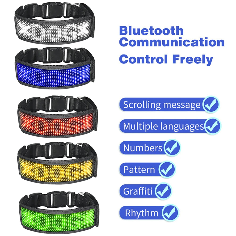 Customizable LED Display Dog Collar Designer Striped Rechargeable Night Luminous Adjustable Anti-Lost Safety Collar Made Nylon