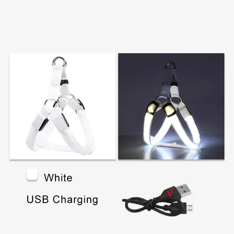 Adjustable LED Dog Harness No Pull Small Medium Glowing Nylon Breast Band Night Safety Pets Dog Accessories