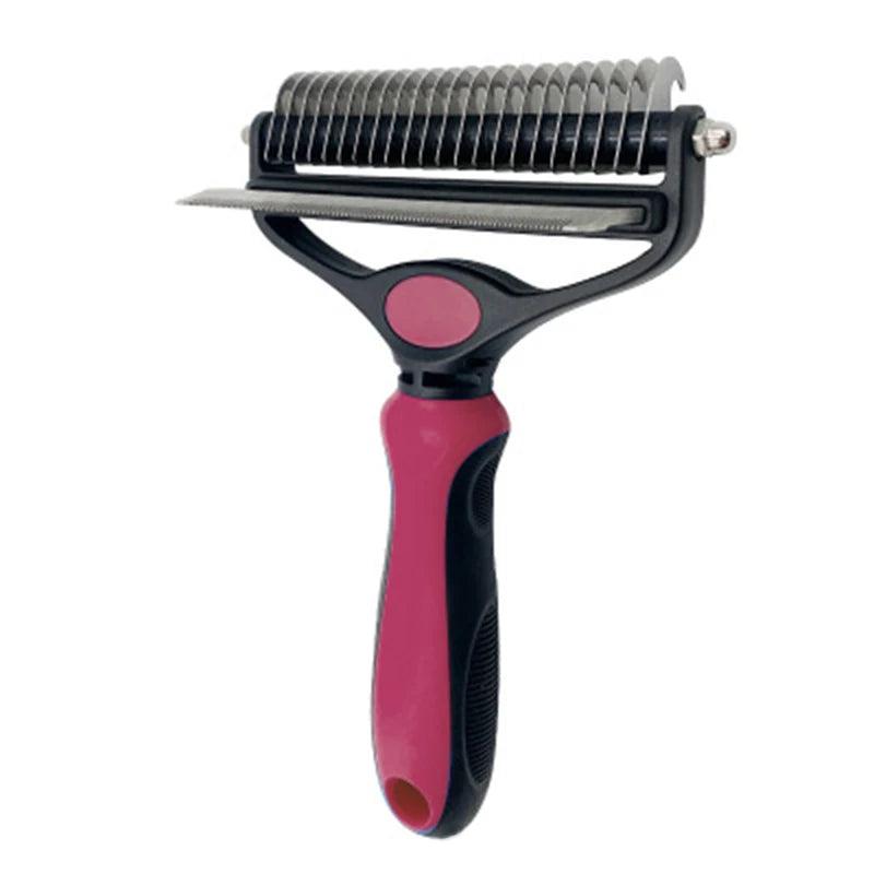 2 Sided Stainless Steel Pet Hair Remover Brush Comb for Dog Deshedding Mats & Tangles Grooming Tool