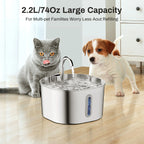 2.2L Stainless Steel Cat Water Fountain with 4pcs Filters Pet Water Dispenser Dog Drinking Fountain with Ultra Quiet Water Pump
