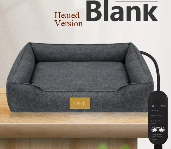 Wholesale Linen Square Pet Beds Heating Mat with Removable Cover Autumn/Winter Heated Dog Beds Cat Cave Dog Sofa