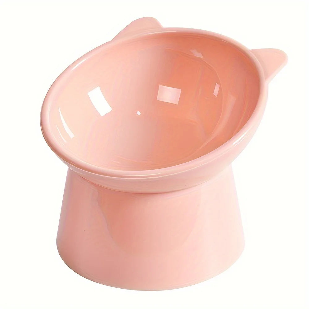 Elevated Cat Bowl with Stand Non-Slip Tilted Design for Neck Comfort Stability Durable Plastic Feeding Dish for Cats Small Dogs