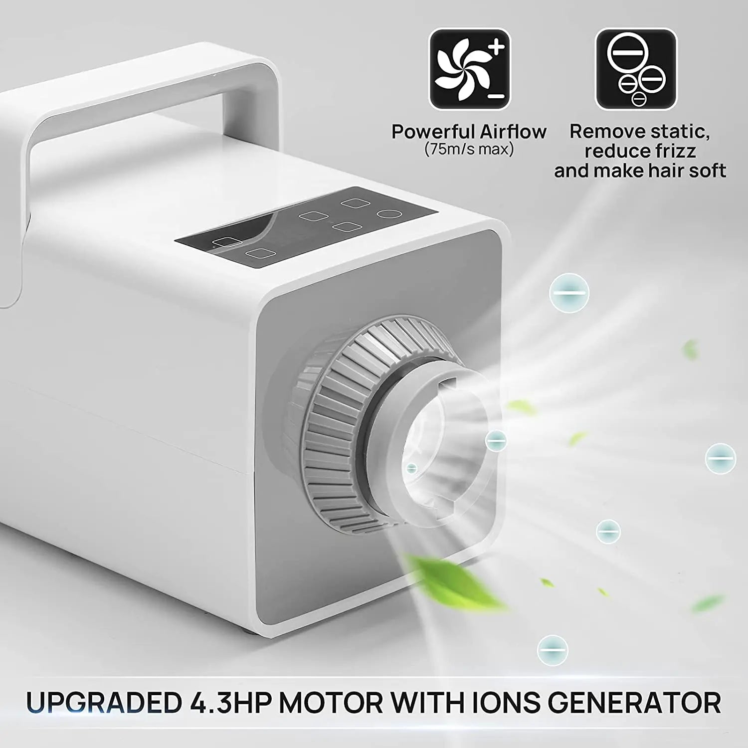 High Velocity Pet Hair Dryer 4.3HP Adjustable Heating Speed Dog Cat Blower LCD Display Touch Control Electronic Pet Hair Drying