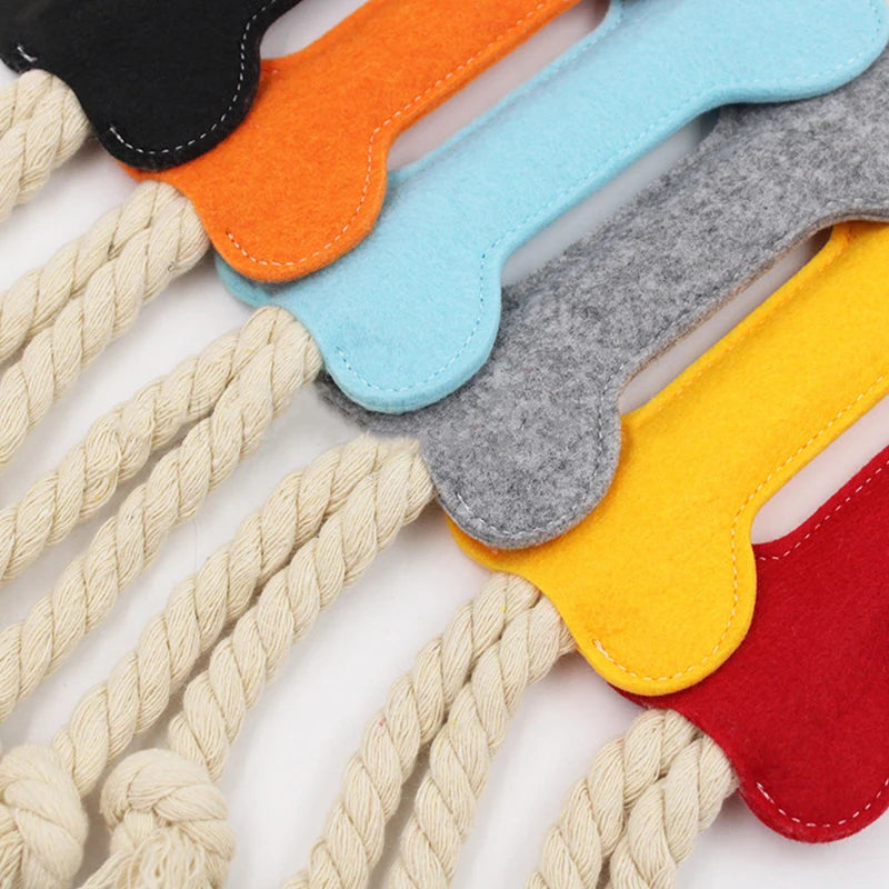 Puppy Dog Chew Toy Bone Shape Felt Material Tearing Rope Knot Interactive Teeth Cleaning and Pet Training Tool