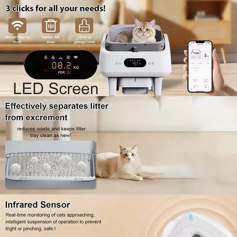 2025 New Open Top Design Automatic Cat Litter Box WiFi APP OEM Electric Pet Toilet Self Cleaning Smart Cat Toilet for Cats