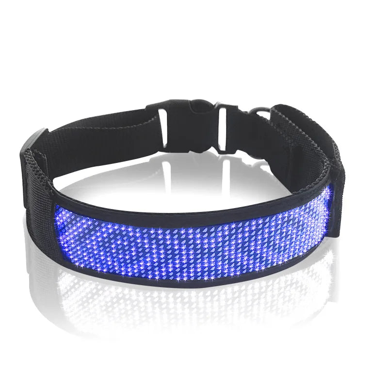 Customizable LED Display Dog Collar Designer Striped Rechargeable Night Luminous Adjustable Anti-Lost Safety Collar Made Nylon