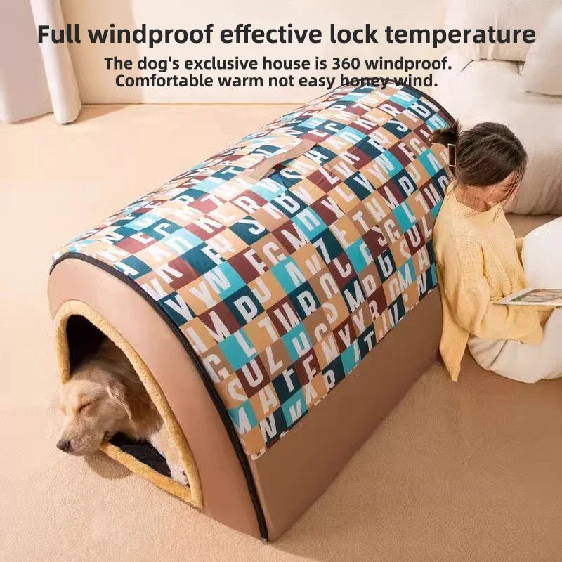 Plush Large Oversized Dog Kennel Modern Four Seasons Pet House with Removable Winter Cover for Golden Dogs in Summer Winter